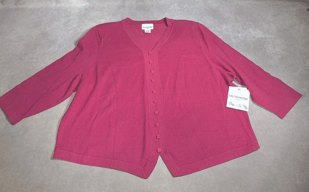 Breckenridge Womens 2x Pink Sweater Blouse Shoulder Pads Button Accent